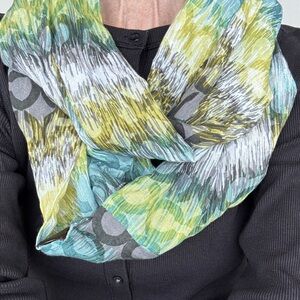 Coach Green Teal Gray Logo Print Lightweight Scarf